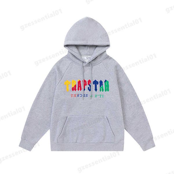 

trapstar tracksuit hoodie letters embroidered hoodies classic streetwear for men fashion loose long sleeve hooded sweatshirt designer suit, Black