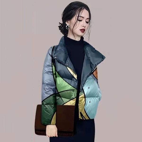

leather short cotton padded jackets women's fashion color block patchwork 2022 winter new casual short outwear ladies elegant overcoats, Black