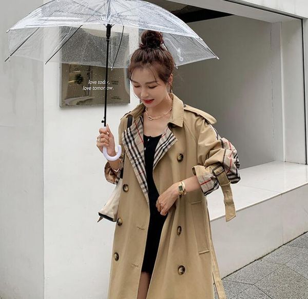 

trench coat women coats designer khaki plaid long jacket women's clothing, Tan;black
