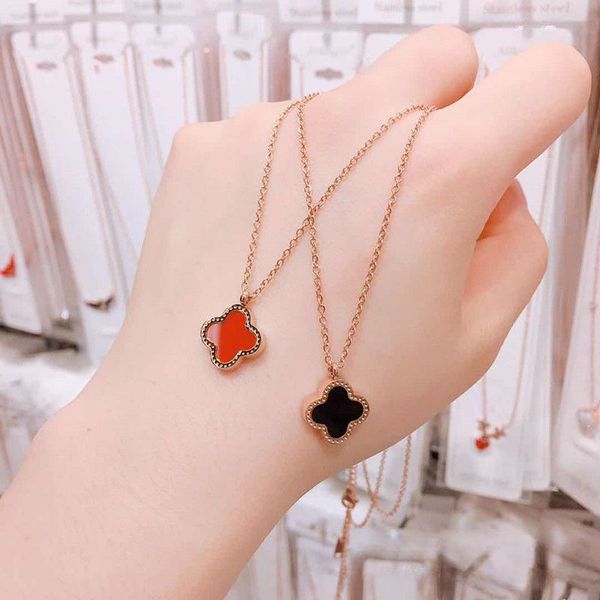 

designer necklace four-leaf clover necklace double-sided pendant temperament jewelry clavicle chain female necklace pendant, Silver