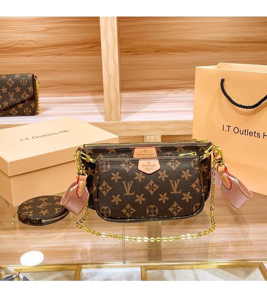 

designer fashion women bags favorite 3 pcs/set handbag purses genuine leather brown flower shoulder crossbody bag ladies tote three pcs set