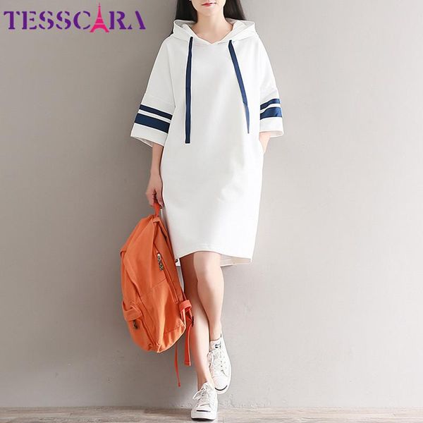

dresses tesscara women spring summer dress with hood female casual hoodies sweatshirts vestidos robe femme korean sweatshirt sundress, Black;gray