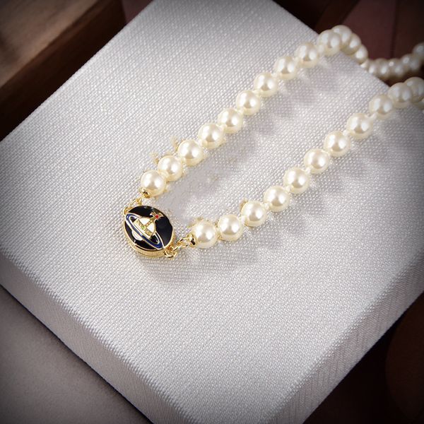 

designer fashion brand pendant necklaces letter viviene chokers luxury women jewelry metal pearl necklace cjeweler westwood for woman chain, Silver