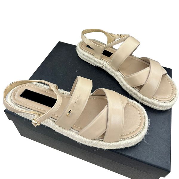 

sheepskin womens sandals retro round toes dress shoes laside slip adjustable ankle buckle beach sheos girls rope soled slide designer white, Black