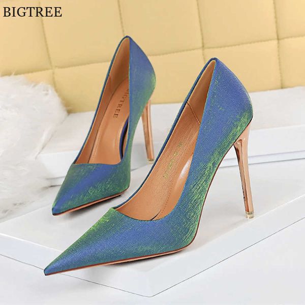 

wedding women pumps autumn metal heels woman shallow party shoes pointy toe stiletto silk ladies work plus 43 230424, Black