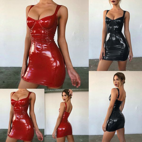 

skirts ladies bright leather tight skirt 230424, Black