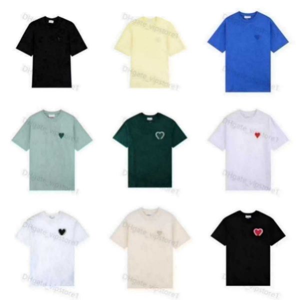 

paris fashion mens designer t shirt amis embroidered red heart solid color big love round neck heart short sleeve t-shirt for men and women, White;black