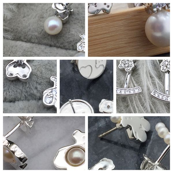 

fahmy casual s925 sterling silver sweet flash tus vintage stitching cartoon bear earrings ins korean version of the creative hundred hand je, Golden;silver