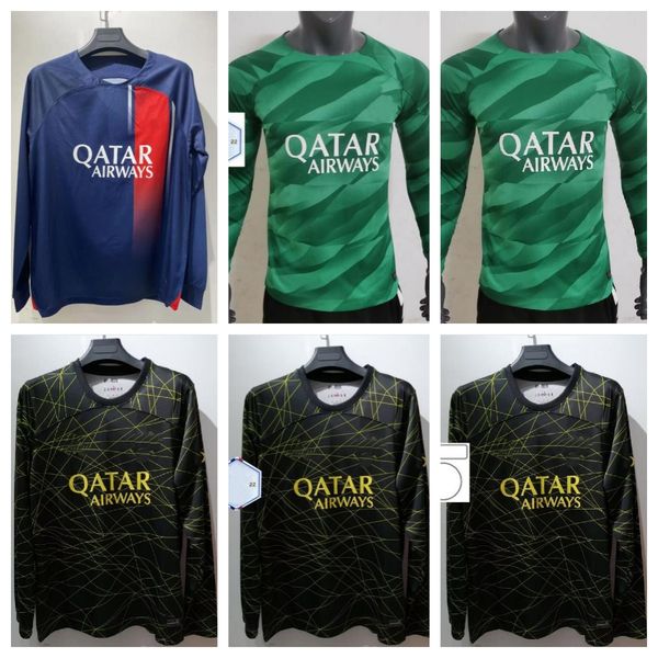 

22/23/24 messis mbappe long sleeve soccer jerseys sergio ramos fabian r.sanches c.soler vitinha verratti hakimi kimpembe n.mendes donnarumma, Black;yellow