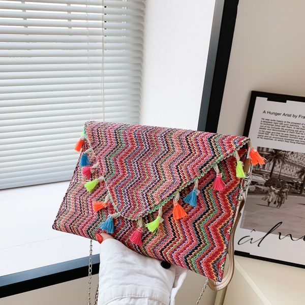 

evening bags 2023 trend ethnic style stripe printing handbag printing personalityfashion chain one shoulder diagonal bag