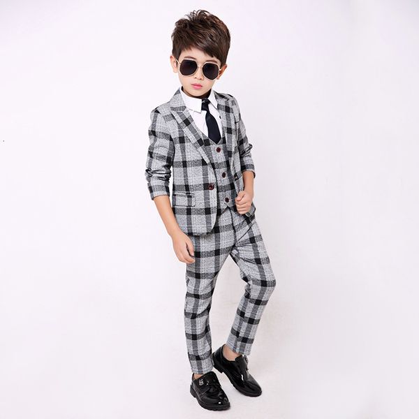 

suits spring flower boys formal blazer clothing set kids jacket vest pants 3pcs wedding tuxedo suit children birthday costume 230424, Black