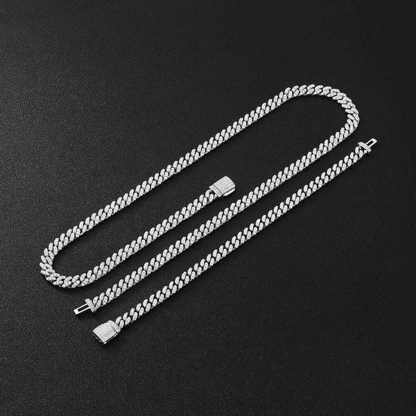 

8mm hip hop cuban chain iced out moissanite diamond custom silver men necklace