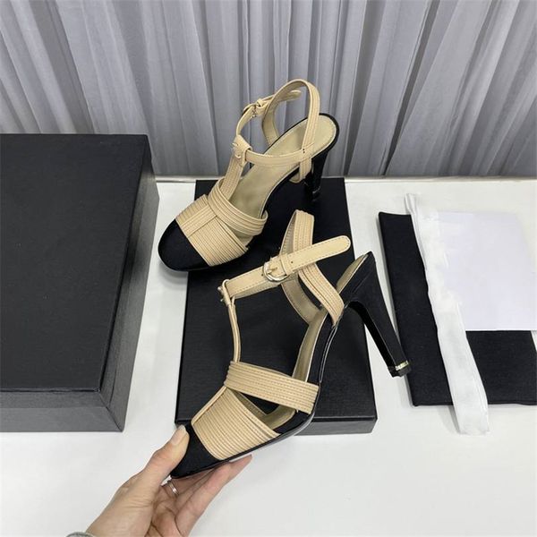 

fashion dress shoes 2023 channel women leather high heel metal buckle letter logo wedding party business casual flat shoes 06-018, Black