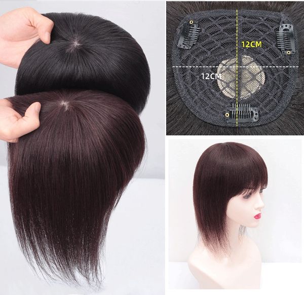 

4.7"x4.7"real human hair er with bang for women, clip in piece 8" 12"., Black;brown