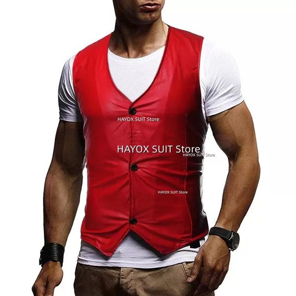 

blazers men's suit leather vest slim fit single breasted sleeveless jacket men solid color waistcoat steampunk, White;black