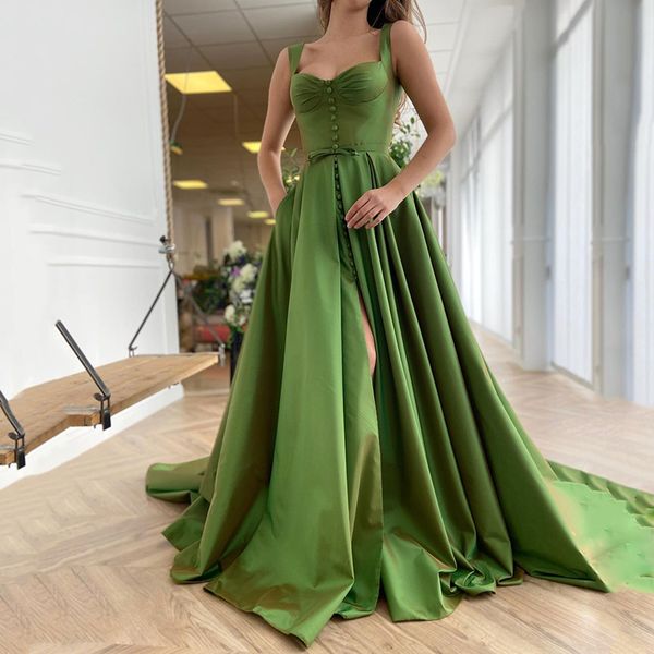 

green satin bustier prom dresses front slit wide strap womens summer maxi dress bow tie belt country party gowns, Black