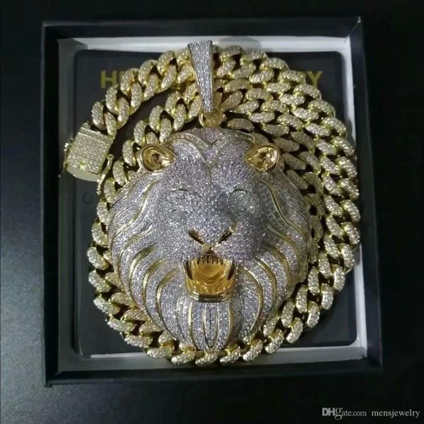 

pendant necklaces mens jewelry hip hop iced out pendant luxury designer necklace bling diamond cuban link chain big pendants lion animal rap, Silver