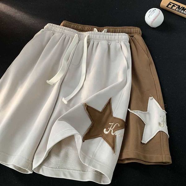 

american star patch sports shorts for men and women summer high waist slim sports couples versatile capris trend, White;black