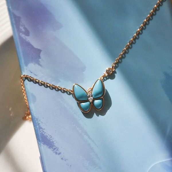

pendant necklaces blue butterfly necklace simple french vintage trend green pine 925 sterling silver necklace women's fashion style ver