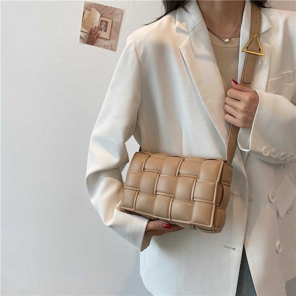 

fashion braided pu single shoulder bag luxury brand women diagonal span bag simple everything big plaid small square bags high-quality desig