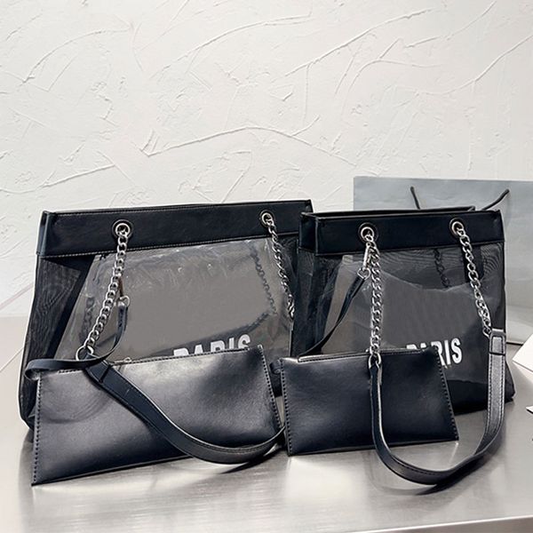 

transparent handbag tote bag women chain beach shopping bags pvc leather fashion letters zipper wallet summer shoulder bags