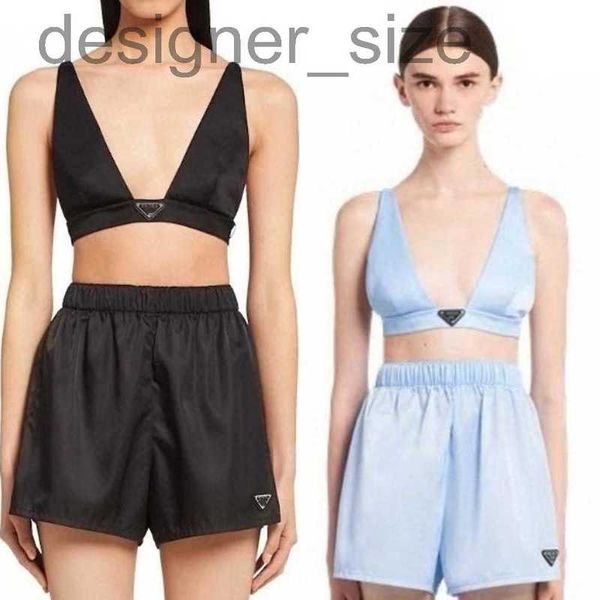 

women's tracksuits designerwomen's two piece pants set with triangle metal v neck vest mini short set streetwear fashion2023 new t, Gray