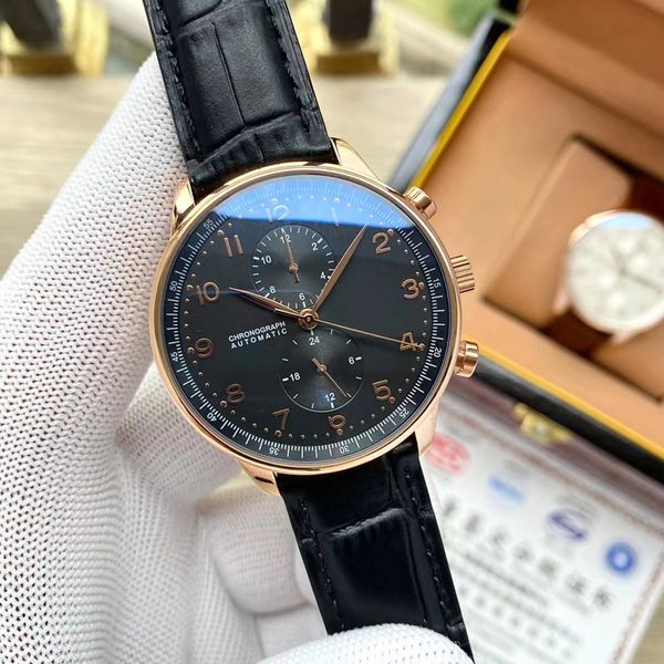 

2023 luxury automatic mechanical watch for menpilot iwcs series casual fashion men premium mechanical watch black leather strap, Slivery;golden