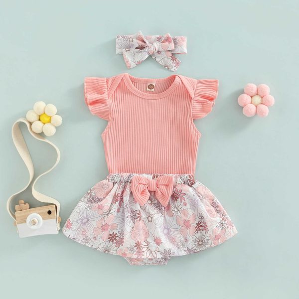 

clothing sets 2022 baby summer clothing infant baby girl clothes solid color flying sleeve romper+shorts pants headband outfits 0-2t w0424, White