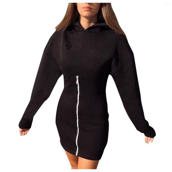 

Women' Hoodies Autumn Skinny Pullover Sweatshirt Black Bodycon Women Pure Color Hooded Slim Long Sleeved Zipper Hoodie Dress, Gray