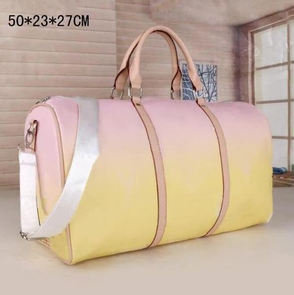 

gradient color fashion luxuries big flower men women travel bag duffle leather luggage handbags large capacity sport 50cm multicolor
