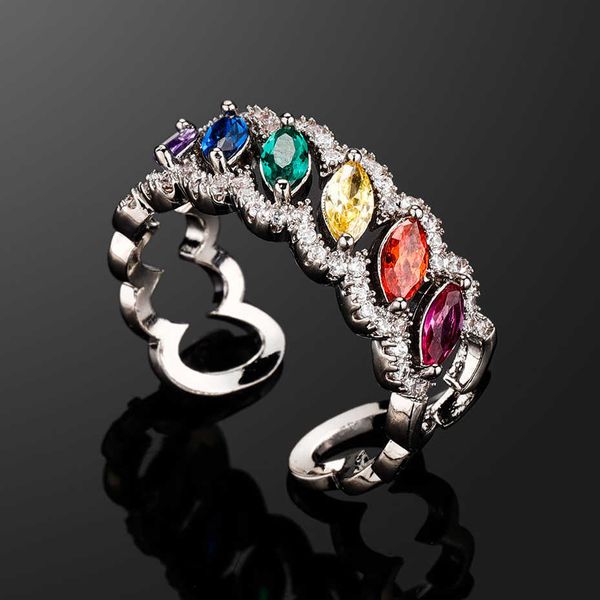 

adjustable opening colorful horse eye cuff band rings multi color cz stone hollow open adjustable finger ring classic cubic zircon wedding b, Silver