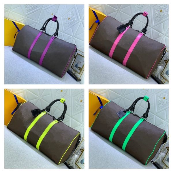 

men duffle bag for women travel bags classic render bright color men's luggage 50cm genuine leather handbags large cross body totes bag