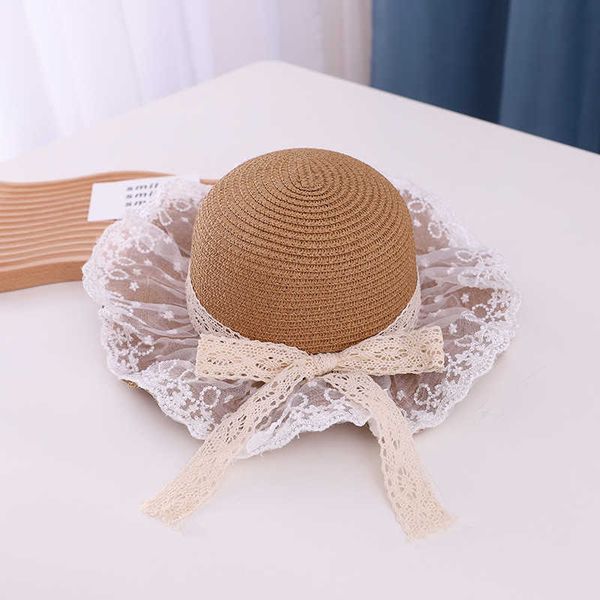 

caps lace panama s straw mother summer kids sun hat for girls beach baby girl cap 1pc p230424, Yellow