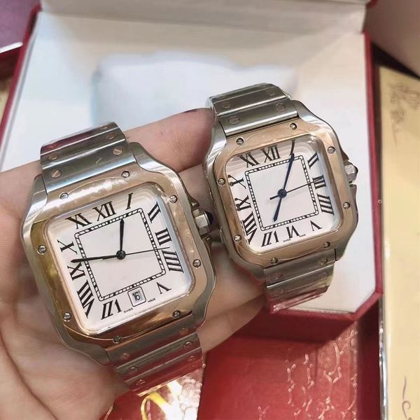 

40mm male wristwatch womens watch 35mm automatic mechanical square watch gold white stainless steel strap waterproof wristwatch, Slivery;brown