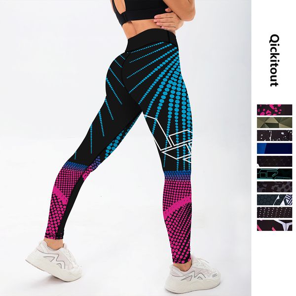 

women's leggings qickitout 12% spandex high waist elastic women's digital printing tights 230424, Black