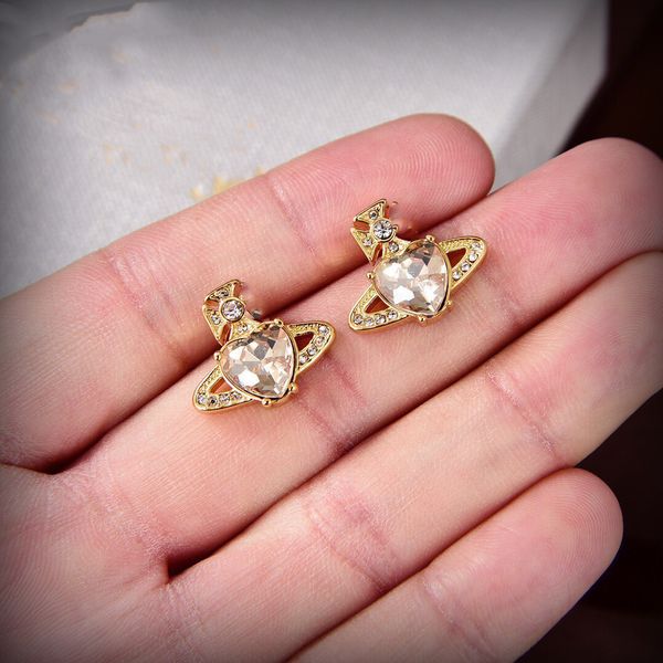 

fashion designer brand stud earring for woman letter vivian diamond pearl gold hoop earing westwood women trend saturn earrings 78sd, Golden;silver