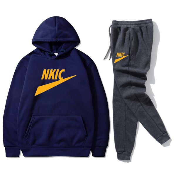 

spring new men tracksuits brand print fashion sets casual pullover tracksuit 2 piece hoodies sweatshirts, Gray