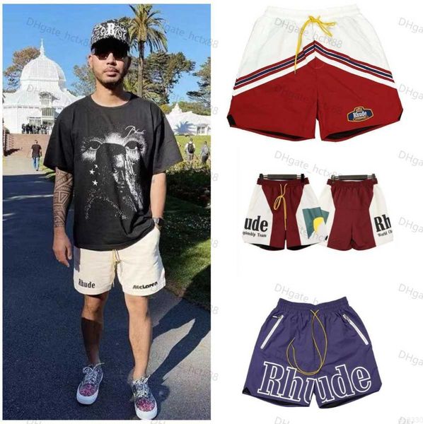

rhudes latest color rhude shorts designers mens basketball short pants luxurys summer beach palm letter mesh street fashion sweatpants t2vbt, White;black