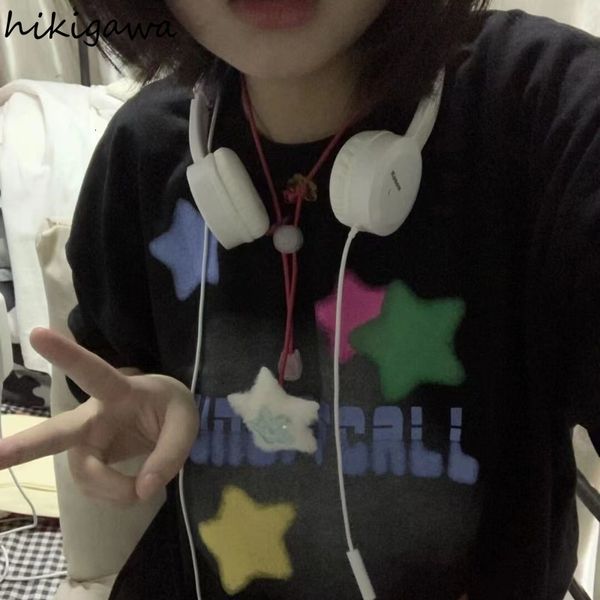 

women s t shirt woman tshirts vintage star print t shirt oversized mujer korean y2k clothes for teens summer fashion black t shirt women 23, White