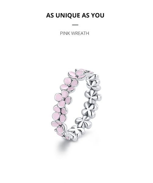 

pink flower ring 100% 925 sterling silver wreath rings for female fingers original design wedding silver jewelry