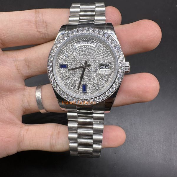 

men's boutique watch silver diamond surface diamond fashion popular watch men's automatic mechanical watches dual calendar, Slivery;brown
