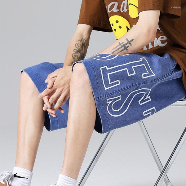 

Men's Jeans Fashion Shorts Mens 2023 Summer Loose Casual Straight Beach Denim Pants Hip Hop Streetwear Sports Knee-Length Thin Trouser, Blue