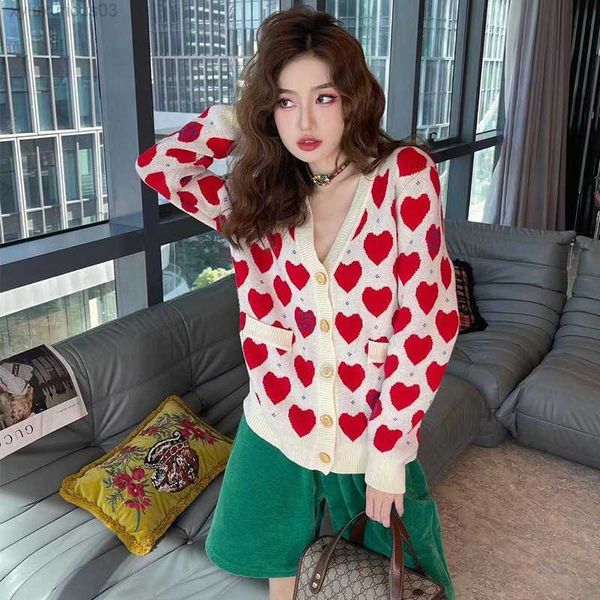 

fashion brand designer women love heart pattern cardigan sweater coat korean causal letters embroidery print knitted long sleeve small sweet, Black