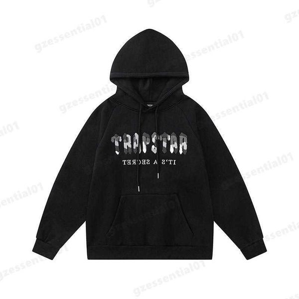 

trapstar classic hoodie paragraph rainbow gradient letters embroidered padded loose couples hooded sweatshirt casual suit men trap star, Black