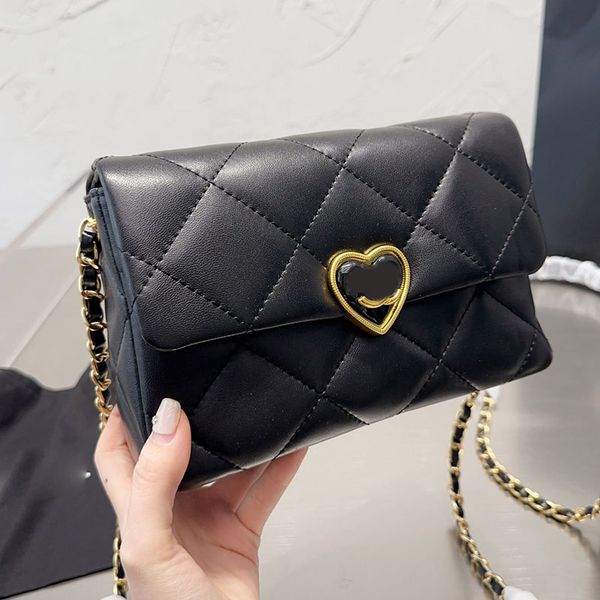 

heart enameled gold metal buckle classic flap bag calfskin leather designer crossbody shoulder handbag tote matelasse chain fashion women pu