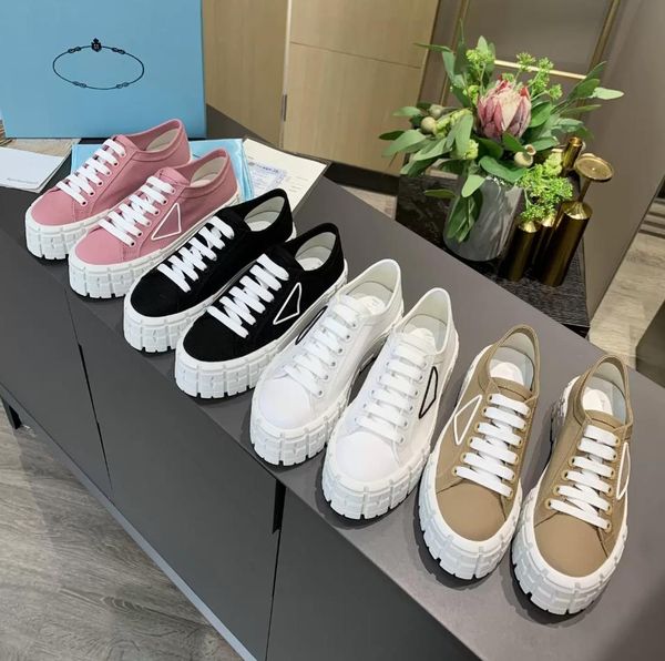

designer sneakers gabardine nylon prad pradas casual shoes brand wheel trainers luxury canvas sneaker fashion platform solid heighten shoe, Black