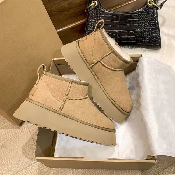 

boots ultra mini platform boot designer woman winter ankle australia snow thick bottom real leather warm fluffy booties007, Black
