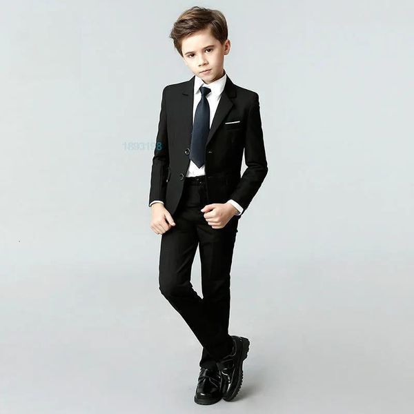 

suits spring autumn child formal black navy suit set british boy dress piano wedding party costume kids blazer vest pants clothes set 230424