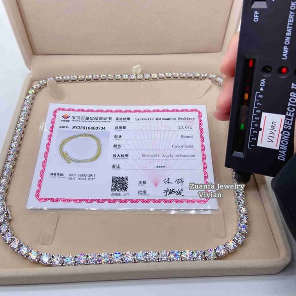 

in stock 5mm width d color vvs moissanite diamond sterling silver s925 necklace hip hop chain tennis