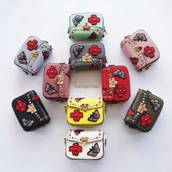 

baby purse fashion kid rivet butterfly messenger bag stylish teen girls shoulder bags designer children purses women mini handbag 10 colors, White
